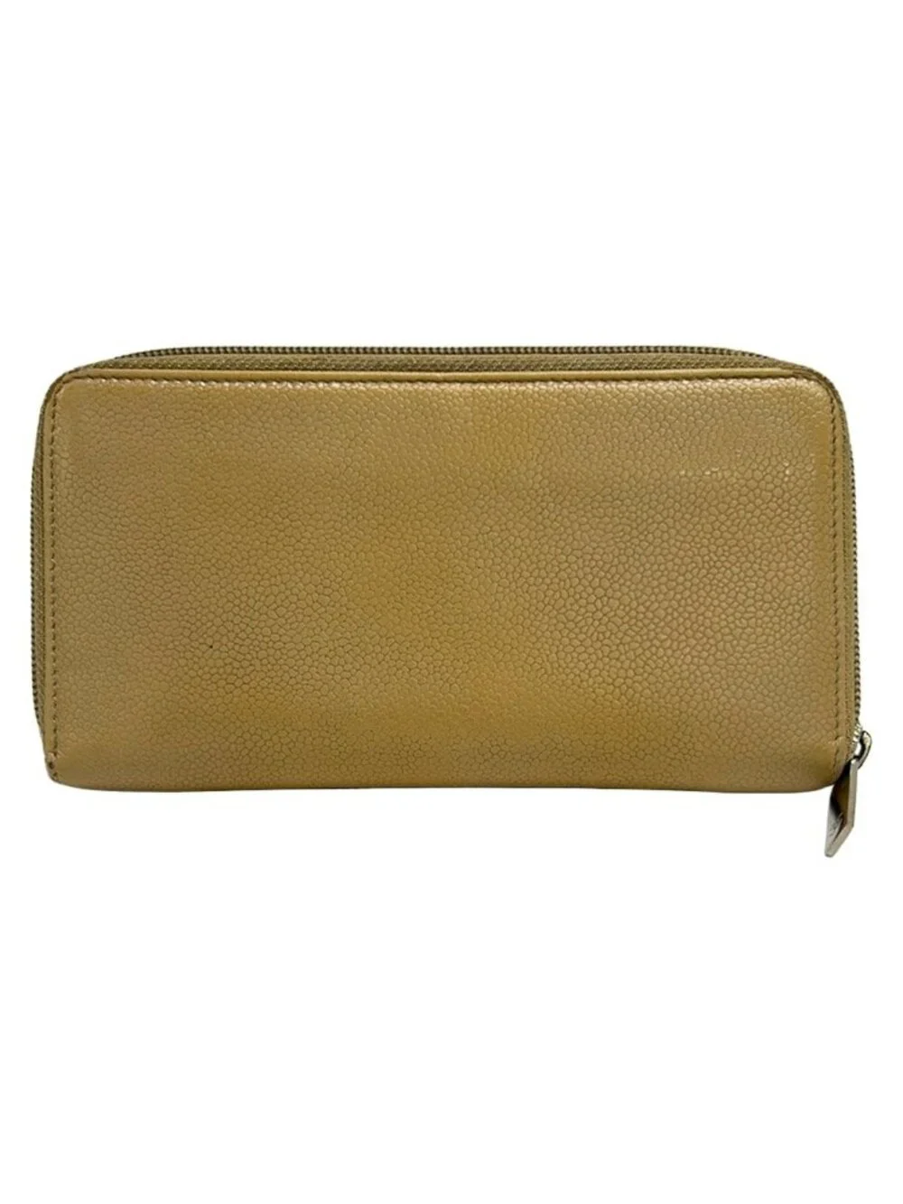 Chanel Wallet Beige Zip Around CC Logo Silver